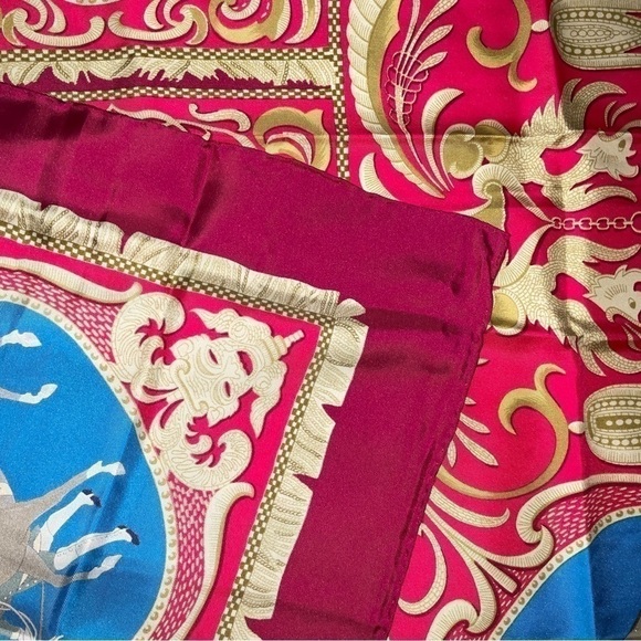 Hermes 100% Silk Scarf “LA PRESENTATIONS” Purple Knight Carriage Carre 90 - Picture 13 of 15